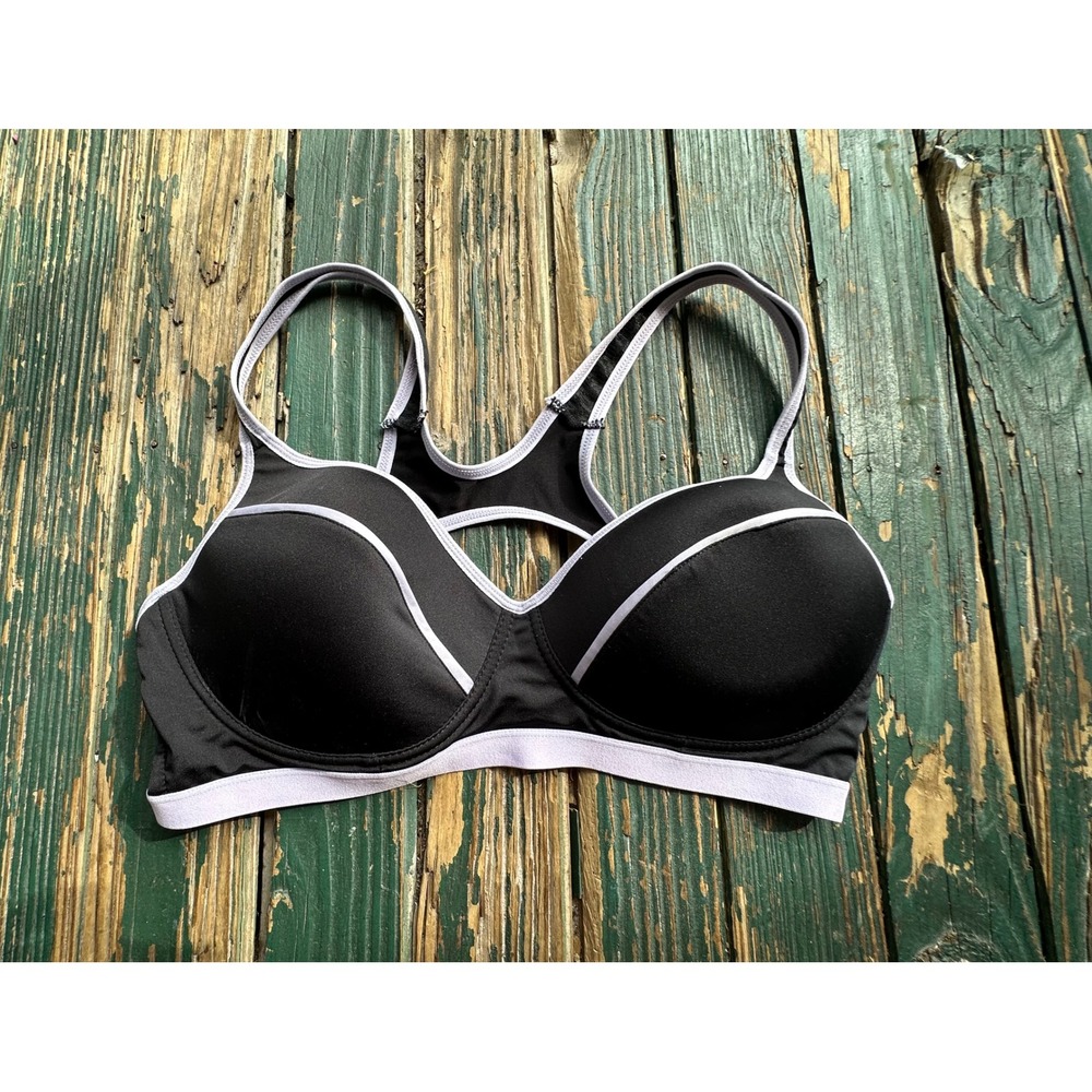 Joe Boxer Womens Black Purple Trim Molded Cup Sports Bra 40C Keyhole Back